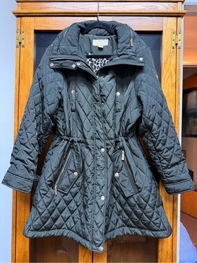 MICHAEL Michael Kors Olive green  Quilted Puffer Coat with Leopard Lining